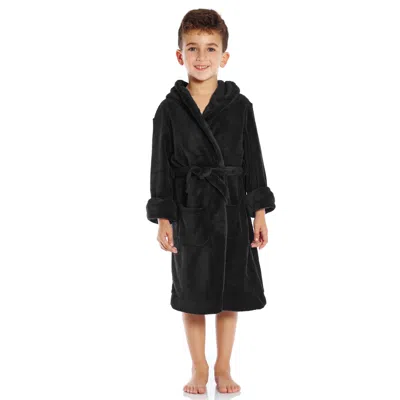 Leveret Kids Fleece Hooded Robe Neutral Solid Color In Black