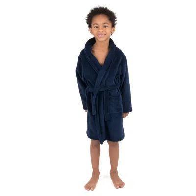 Leveret Kids Fleece Hooded Robe Neutral Solid Color In Blue