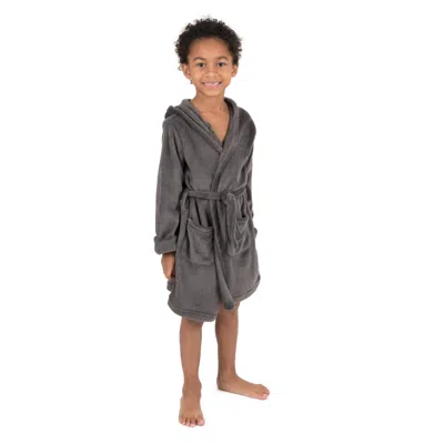Leveret Kids Fleece Hooded Robe Neutral Solid Color In Grey