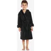 Leveret Kids Fleece Hooded Robe, Solid Colors In Black