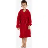 Leveret Kids Fleece Hooded Robe, Solid Colors In Red