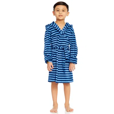 Leveret Kids Fleece Hooded Robe Striped In Blue