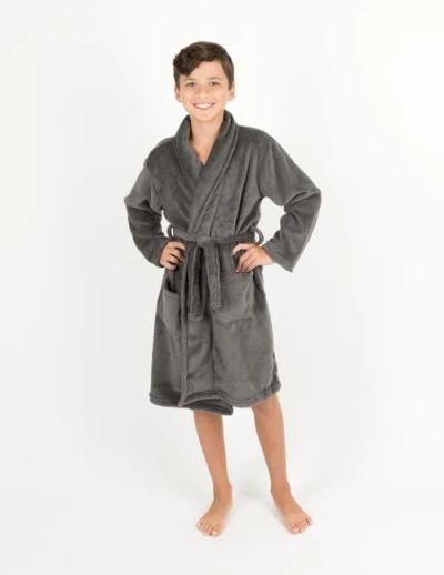 Leveret Kids Fleece Robe, Shawl Collar, Solid Colors In Gray