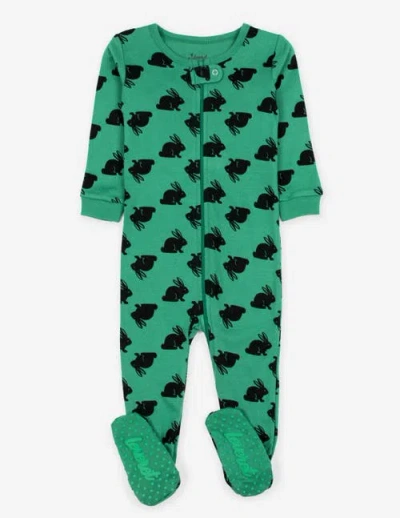 Leveret Kids Footed Cotton Easter Matching Family Pajamas, Bunny Prints In Green