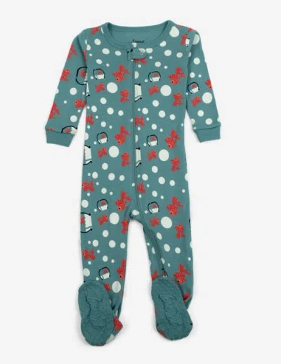 Leveret Kids Footed Cotton Matching Family Pajamas, Nature & Water Prints In Green