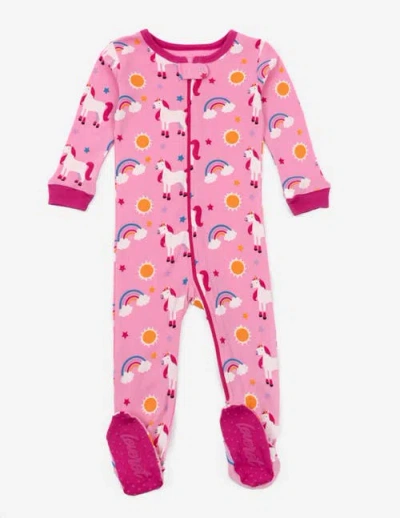Leveret Kids Footed Cotton Matching Family Pajamas, Whimsy & Fantasy Prints In Pink