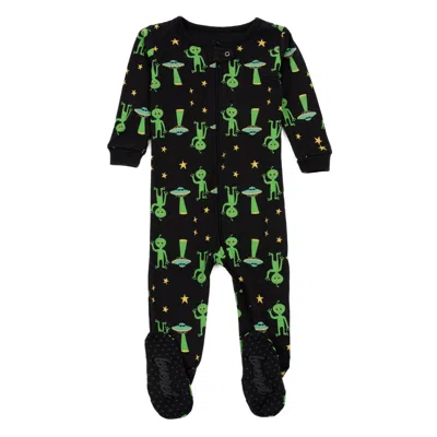 Leveret Kids Footed Cotton Pajamas Alien In Multi