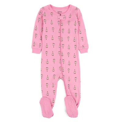 Leveret Kids Footed Cotton Pajamas Ballerina In Pink
