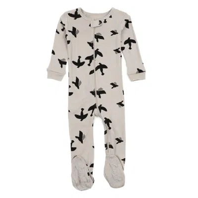 Leveret Kids Footed Cotton Pajamas Bird Gray In Multi