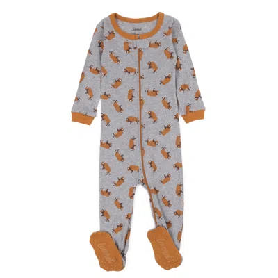 Leveret Kids Footed Cotton Pajamas Bison In Gray