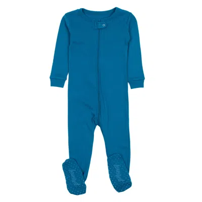 Leveret Babies' Kids Footed Cotton Pajamas Boho Solid Color In Blue