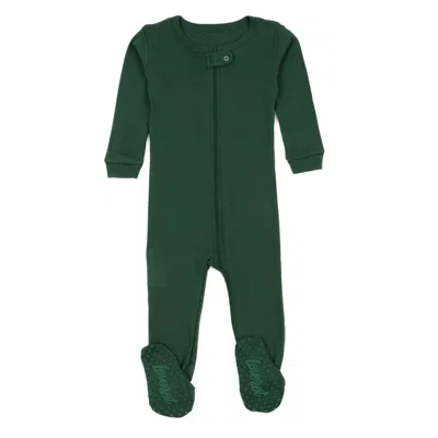Leveret Kids Footed Cotton Pajamas Boho Solid Color In Green