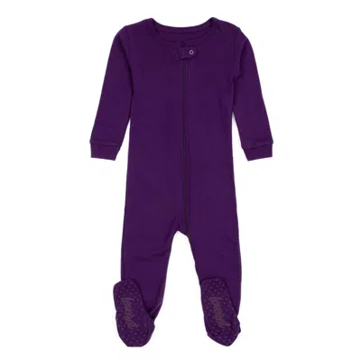 Leveret Babies' Kids Footed Cotton Pajamas Boho Solid Color In Purple