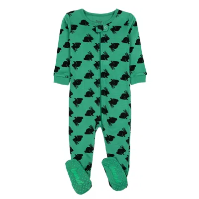 Leveret Kids Footed Cotton Pajamas Bunny Green