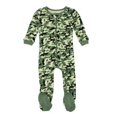 Leveret Kids Footed Cotton Pajamas Camouflage In Green