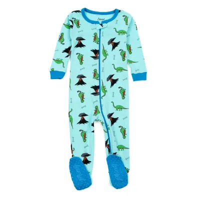 Leveret Babies' Kids Footed Cotton Pajamas Dinosaur Blue