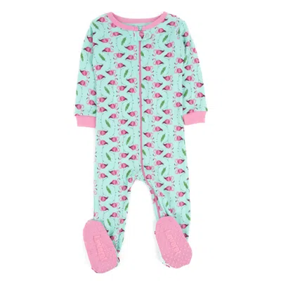 Leveret Kids Footed Cotton Pajamas Flamingo In Pink