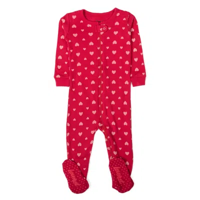 Leveret Babies' Kids Footed Cotton Pajamas Hearts In Multi