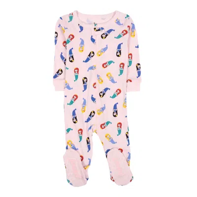 Leveret Kids Footed Cotton Pajamas Mermaid In Pink