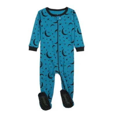 Leveret Kids Footed Cotton Pajamas Moon In Multi