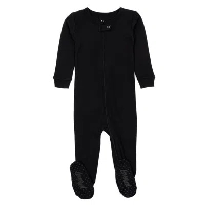 Leveret Babies' Kids Footed Cotton Pajamas Neutral Solid Color In Black