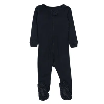 Leveret Kids Footed Cotton Pajamas Neutral Solid Color In Blue