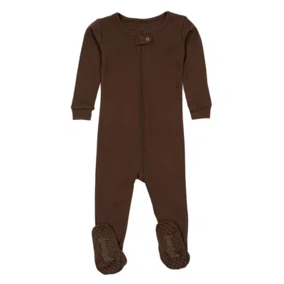 Leveret Kids Footed Cotton Pajamas Neutral Solid Color In Brown