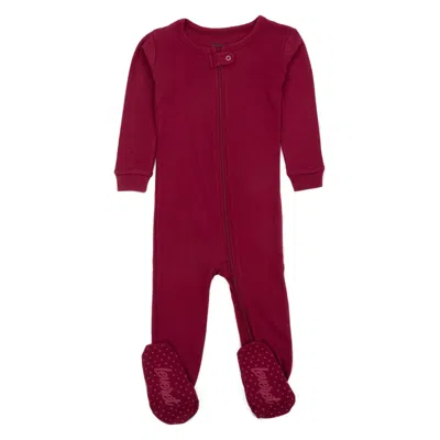 Leveret Kids Footed Cotton Pajamas Neutral Solid Color In Red