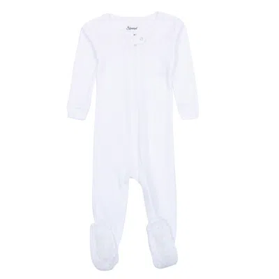 Leveret Babies' Kids Footed Cotton Pajamas Neutral Solid Color In White