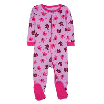 Leveret Kids Footed Cotton Pajamas Pink Elephant In Multi