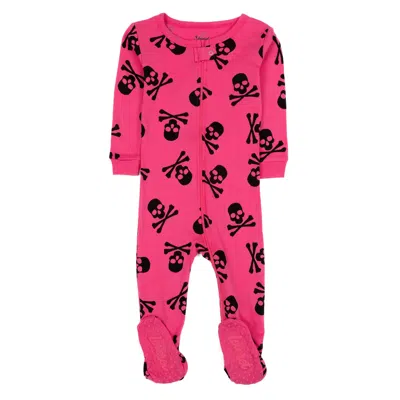 Leveret Babies' Kids Footed Cotton Pajamas Pink Skulls