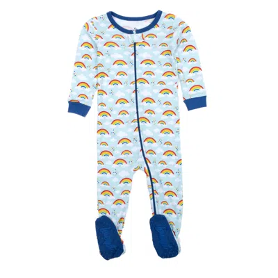 Leveret Babies' Kids Footed Cotton Pajamas Rainbow Blue