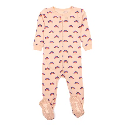 Leveret Kids Footed Cotton Pajamas Rainbow Peach In Brown
