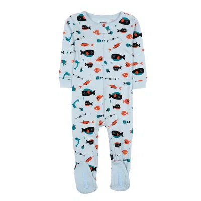 Leveret Kids Footed Cotton Pajamas Sharks Light Blue