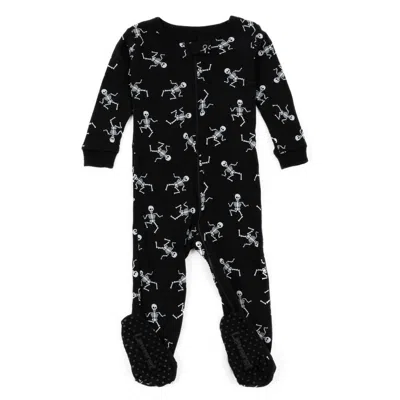 Leveret Kids Footed Cotton Pajamas Skeleton Black