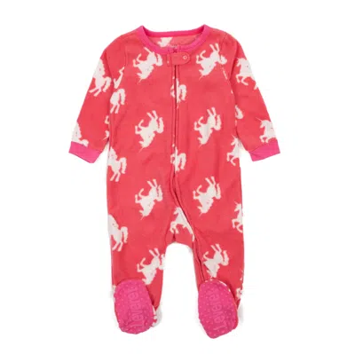 Leveret Kids Footed Fleece Pajamas Unicorn In Pink