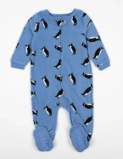 Leveret Kids Footed Fleece Printed Matching Family Holiday Pajamas In Blue