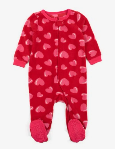 Leveret Kids Footed Fleece Printed Matching Family Holiday Pajamas In Red