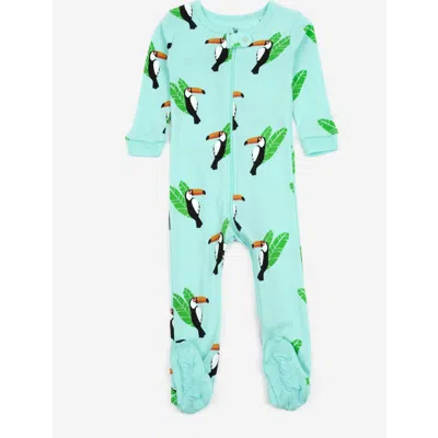 Leveret Kids Footed Printed Cotton Matching Family Pajamas, Animal Kingdom Prints In Green