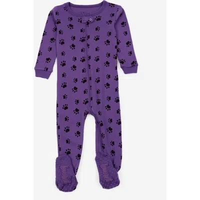 Leveret Kids Footed Printed Cotton Matching Family Pajamas, Coordinated Prints In Purple