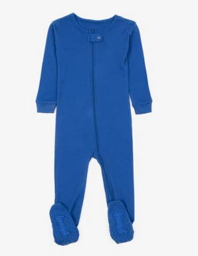 Leveret Kids Footed Solid Cotton Matching Family Pajamas In Blue