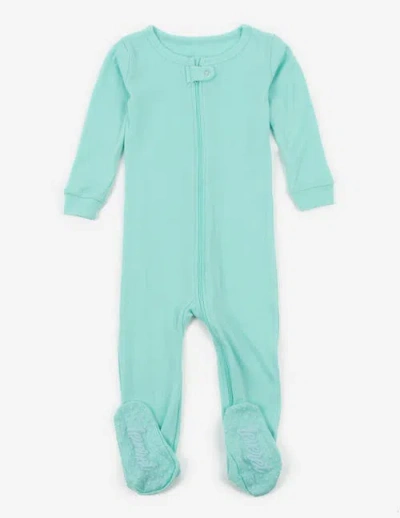 Leveret Kids Footed Solid Cotton Matching Family Pajamas In Blue