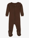 Leveret Kids Footed Solid Cotton Matching Family Pajamas In Brown