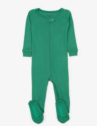 Leveret Kids Footed Solid Cotton Matching Family Pajamas In Green