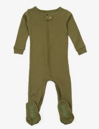 Leveret Kids Footed Solid Cotton Matching Family Pajamas In Green