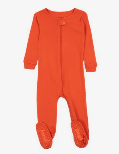 Leveret Kids Footed Solid Cotton Matching Family Pajamas In Orange