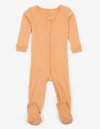 Leveret Kids Footed Solid Cotton Matching Family Pajamas In Orange