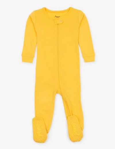 Leveret Kids Footed Solid Cotton Matching Family Pajamas In Yellow