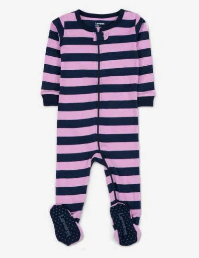 Leveret Kids Footed Striped Cotton Matching Family Pajamas In Blue