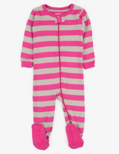 Leveret Kids Footed Striped Cotton Matching Family Pajamas In Pink